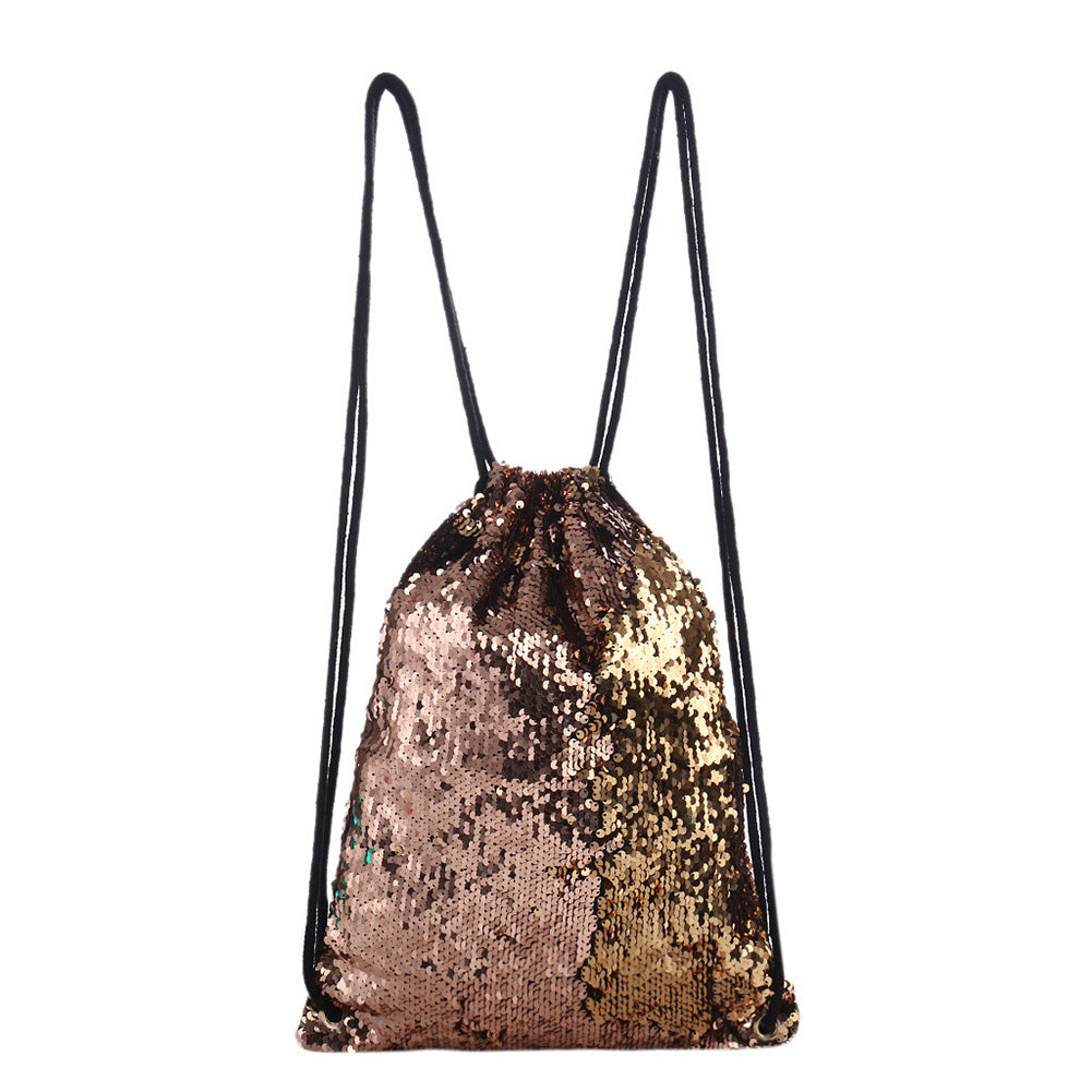 Bling Sequins Travel Sport Backpack Fashion Women Drawstring Shoulder Bag