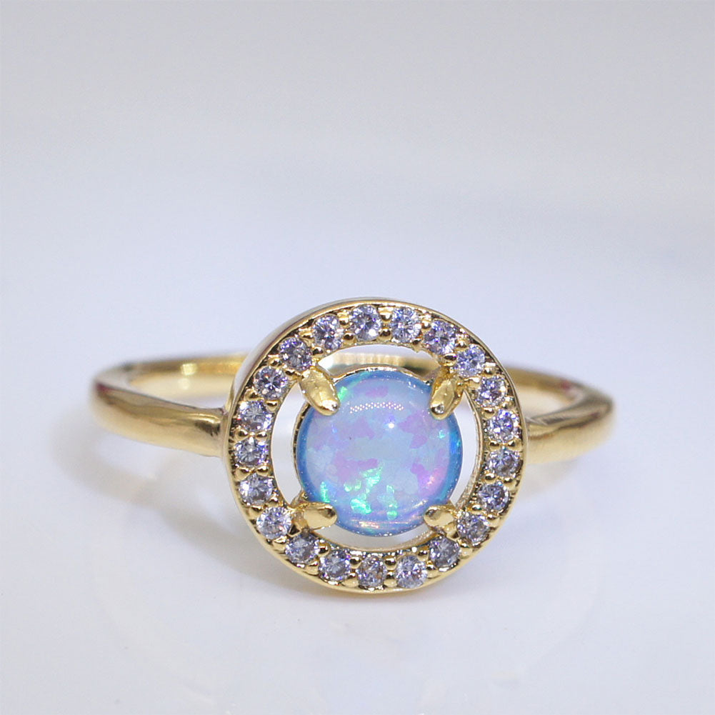 Faux Opal Round Rhinestone Hollow Jewelry Chic Women Wedding Engagement Ring