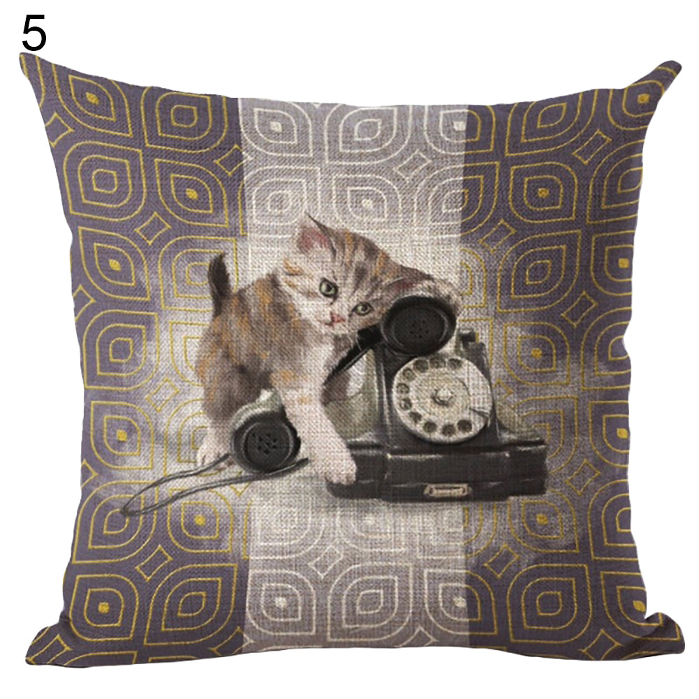 Cat Dog Pattern Linen Throw Pillow Case Sofa Bed Home Car Decor Cushion Cover