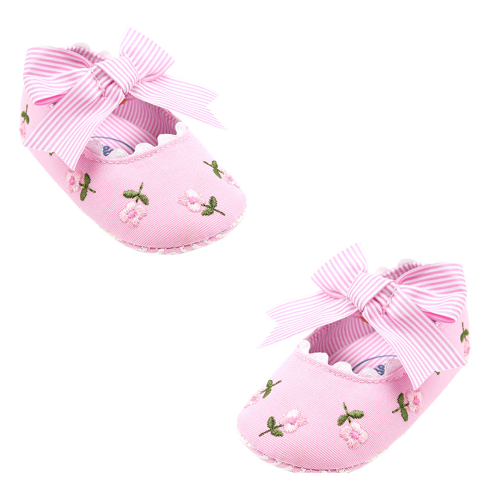 Toddler Baby Girls Cute Flower Embroidered Shoes Bowknot Anti-Slip Prewalkers