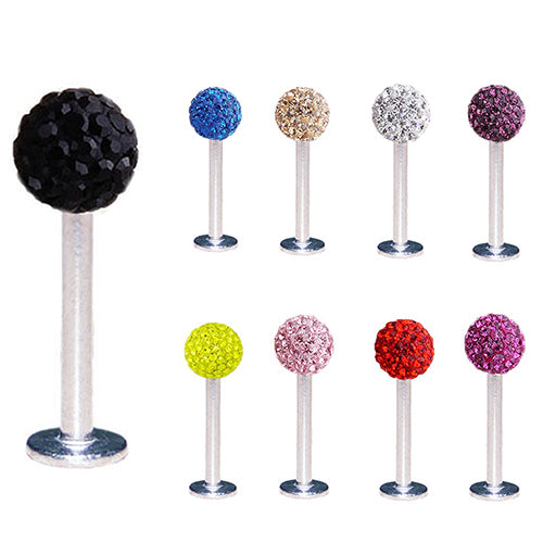 Rhionestone Round Ball Lip Stud Ring Bar Piercing Jewelry Charm 1.2x10mm