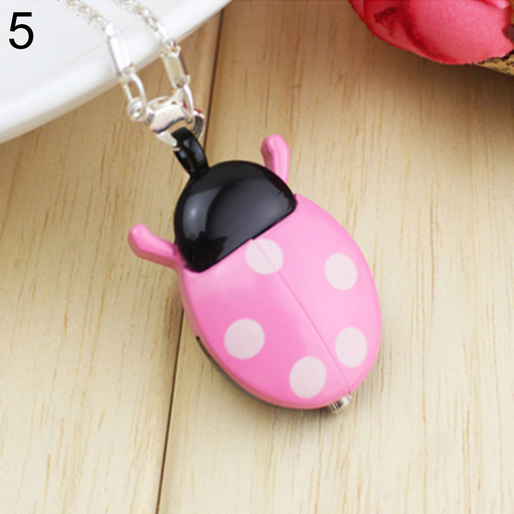 Retro Beetle Ladybug Shape Quartz Pocket Watch Necklace Pendant Unisex Gifts