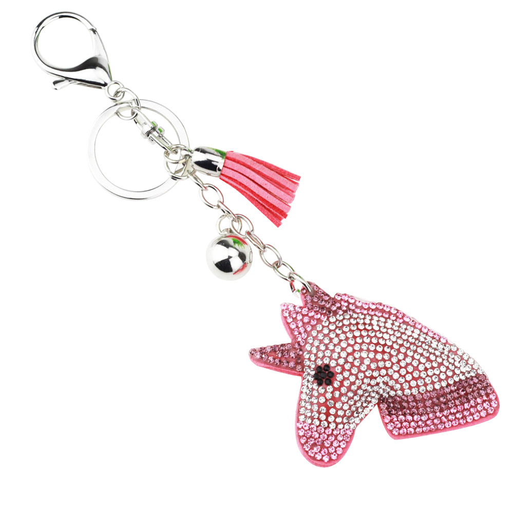 Cute Rhinestone Inlaid Unicorn Tassel Charm Key Chain Handbag Pendant Keyring