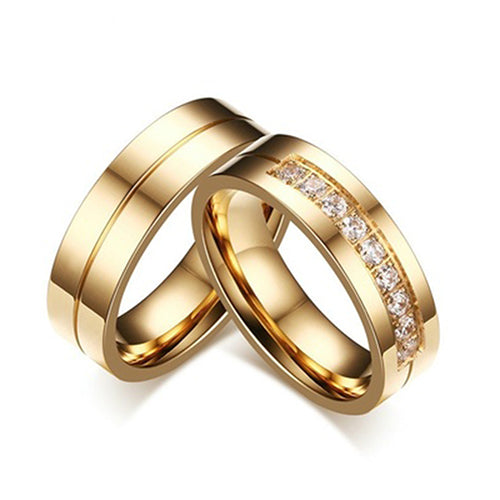 1Pc Fashion Titanium Steel Lover Ring Golden Plated Couple Ring for Men Women