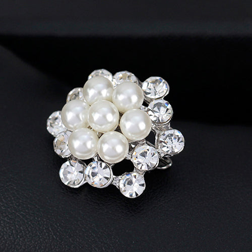 Women Elegant Rhinestone Faux Pearl Flower Wedding Bridal Scarf Brooch Pin
