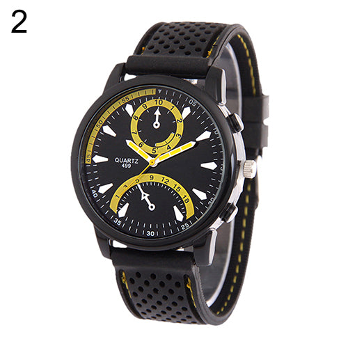 Men's Fashion Black Silicone Band Metal Case Analog Quartz Sports Wrist Watch