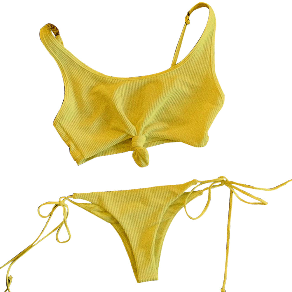 Fashion Women's Bikini Set Bandage Push Up Bra Briefs Solid Color Beachwear