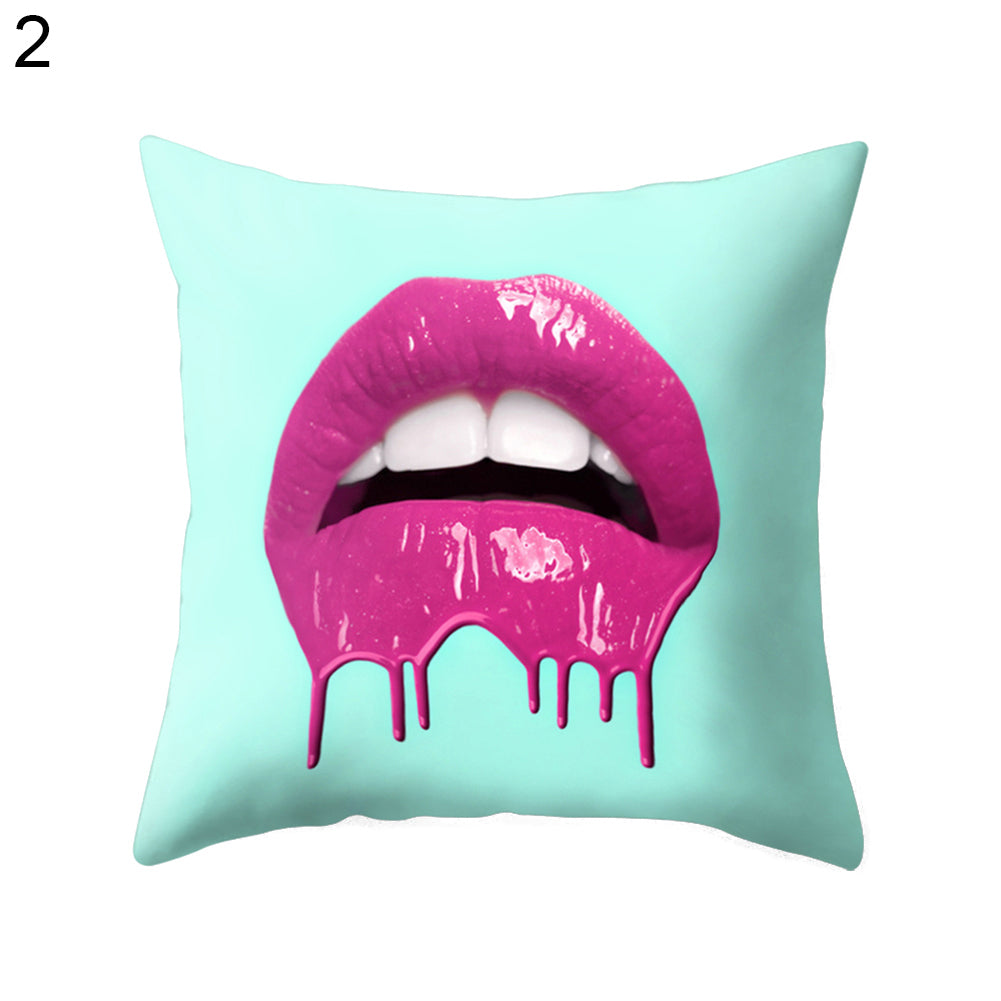 Hot Sexy Lips Print Square Throw Pillow Cover Cushion Case Car Home Sofa Decor