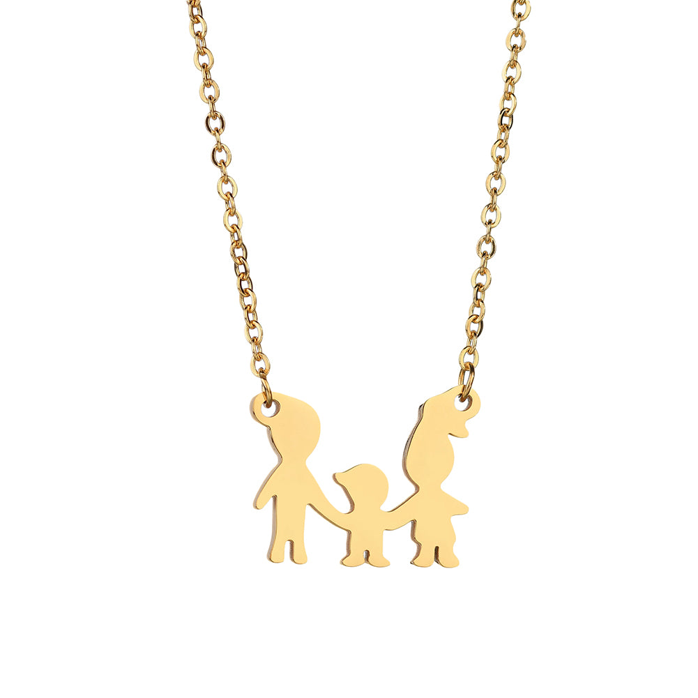Lovely Family Pendant Stainless Steel Bracelet Necklace Decor Jewelry Set Gift