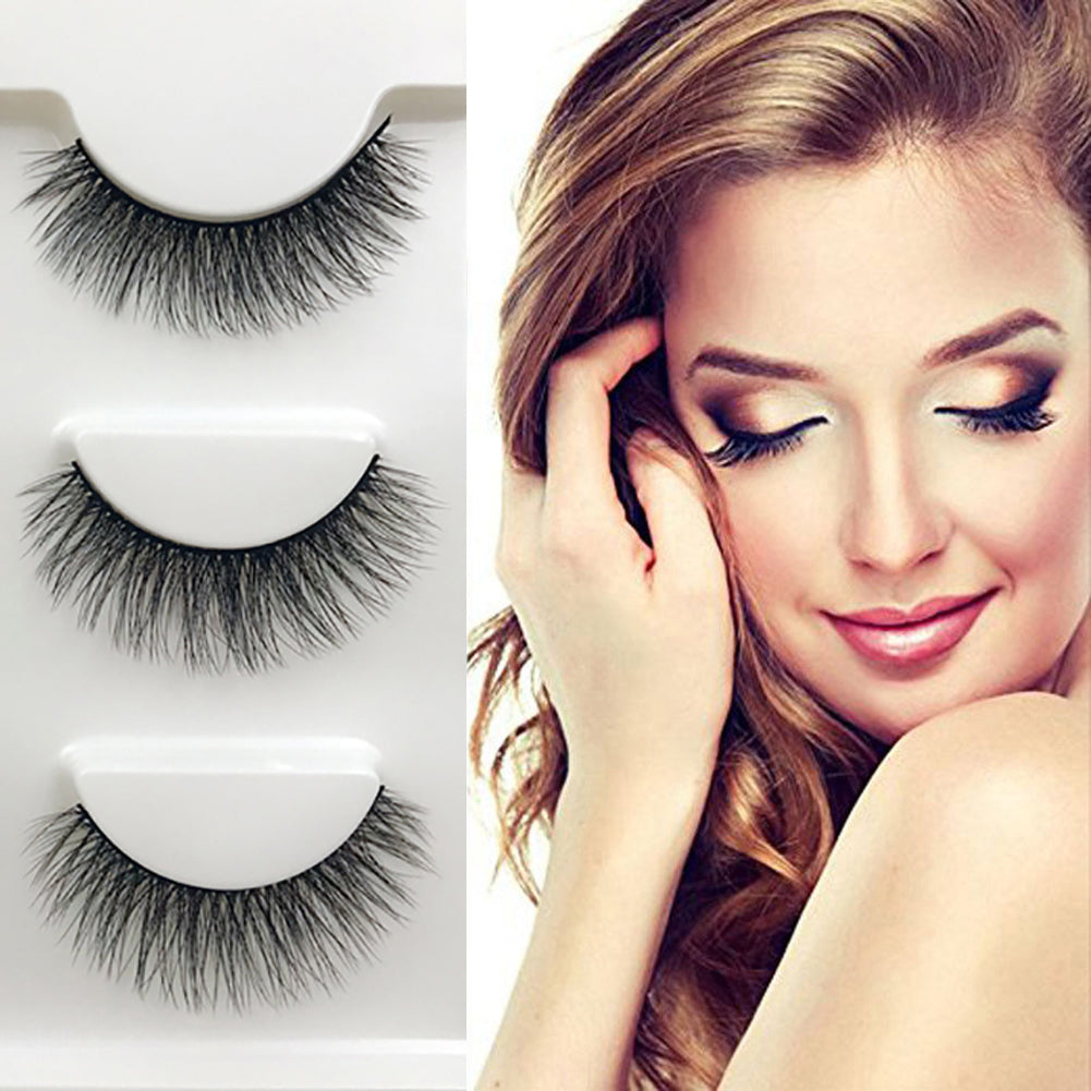 3 Pairs False Eyelashes Long Thick Cross Eye Lashes Extension Women Makeup Tool