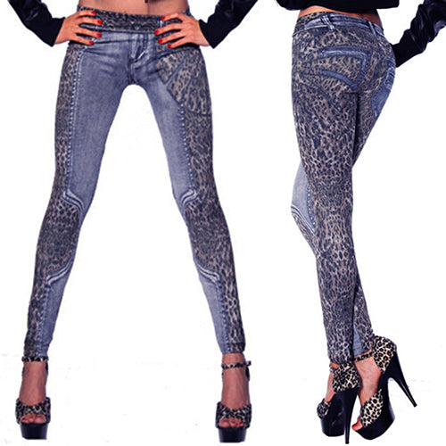 Fashion Women Ladies' Pants Leopard Slim Fit Pencil Jeans Casual Trousers