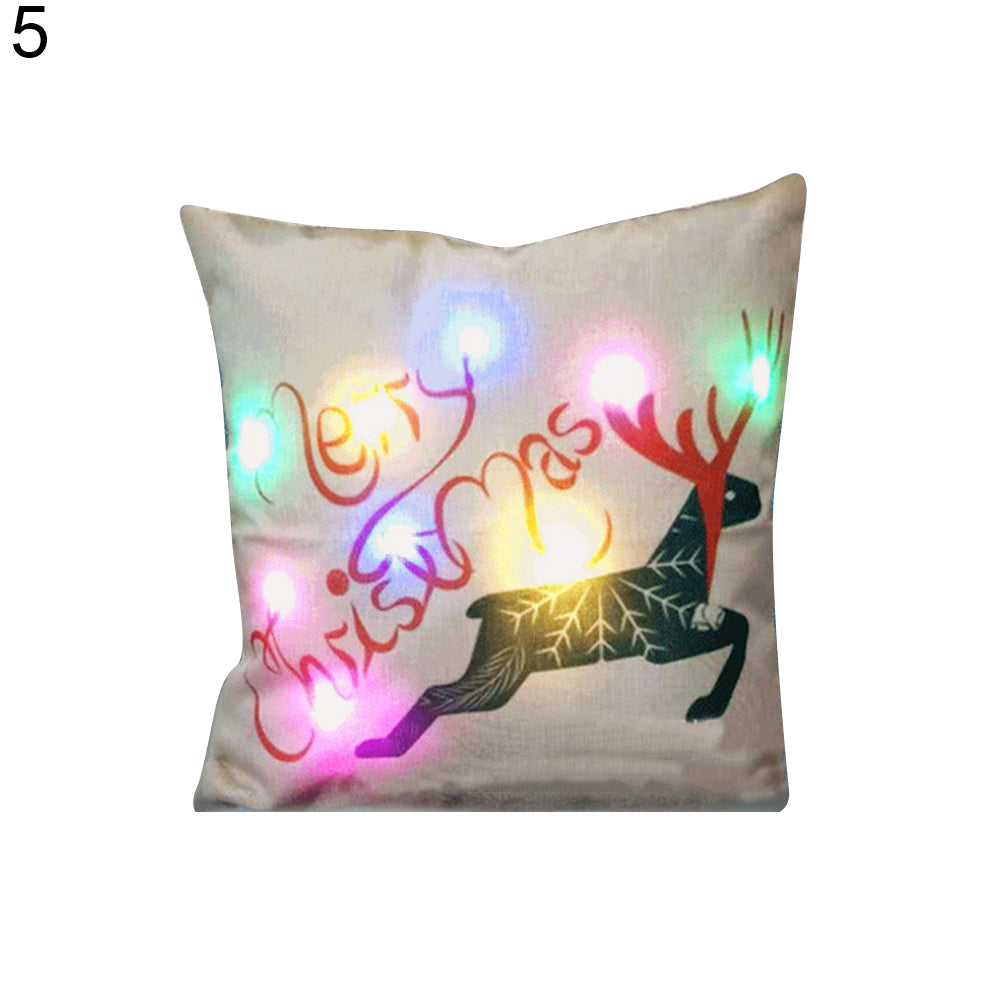 Deer Christmas Pillow Case LED Lighting Linen Cushion Cover Sofa Home Decor