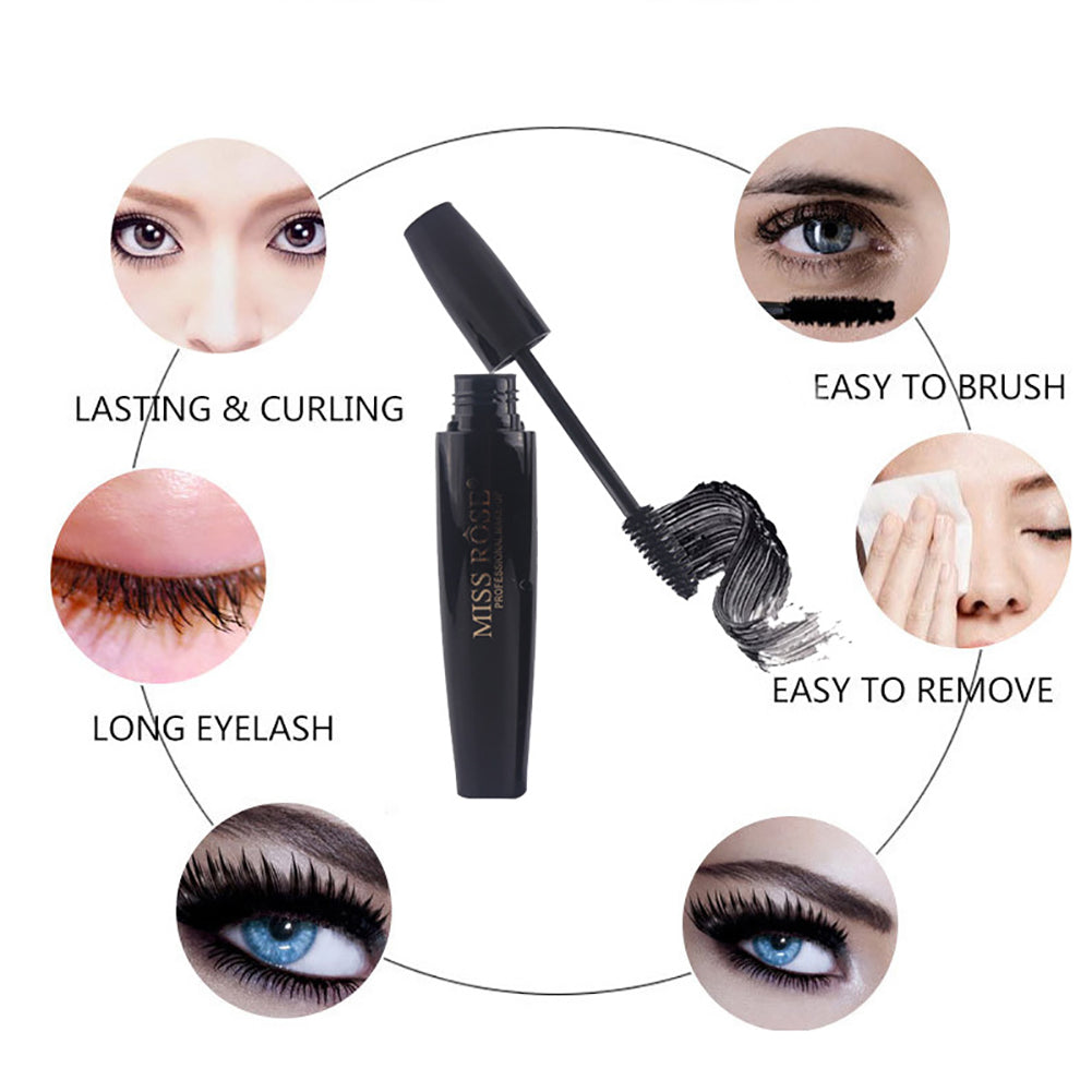 4D Fiber Round Head Mascara Thick Curling Lengthening Waterproof Eyelash Makeup