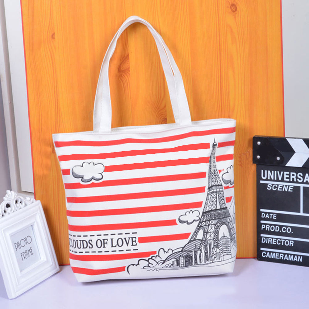 Casual Cartoon Printed Women Canvas Shopping Travel Shoulder Bag Tote Handbag