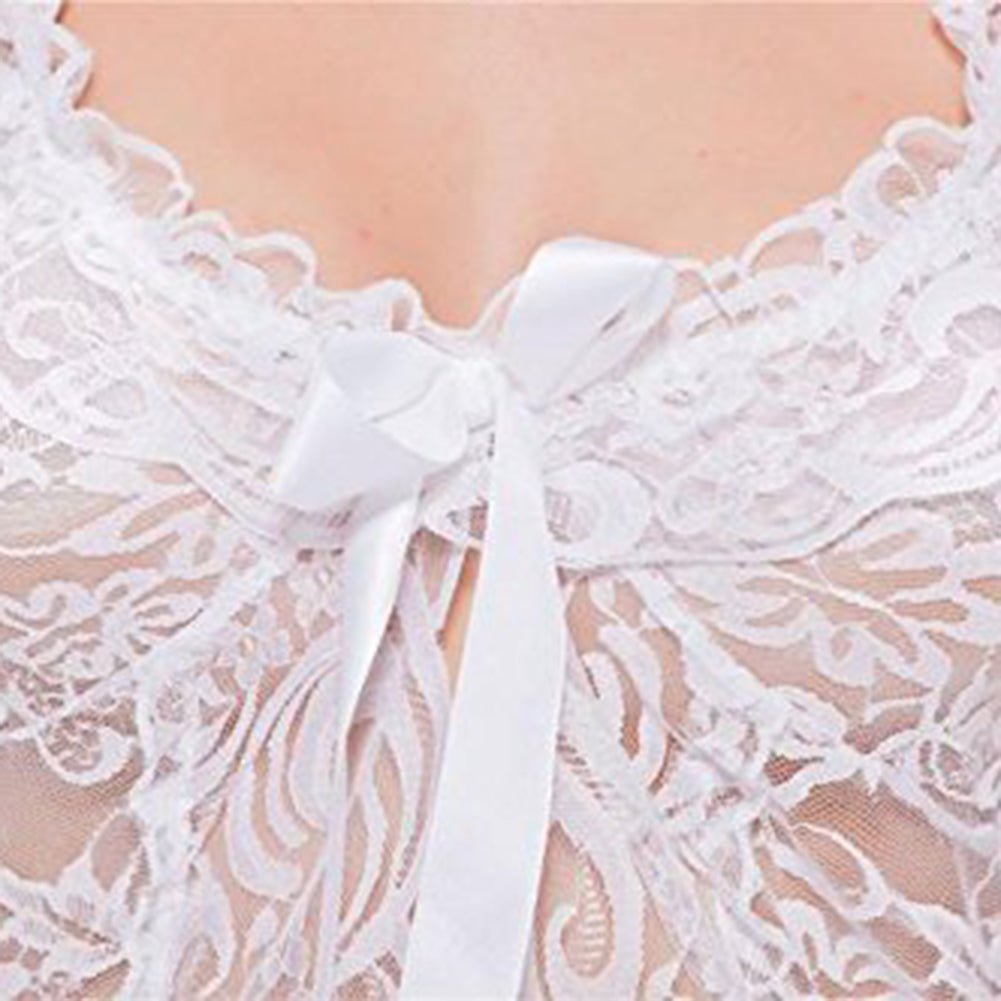 Women's Sexy Lace Ruffle Temptation Dress + Thong G-String Babydoll Sleepwear