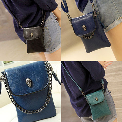 Women's Fashion Faux Leather Skull Pattern Mini Messenger Bag Phone Bag Handbag