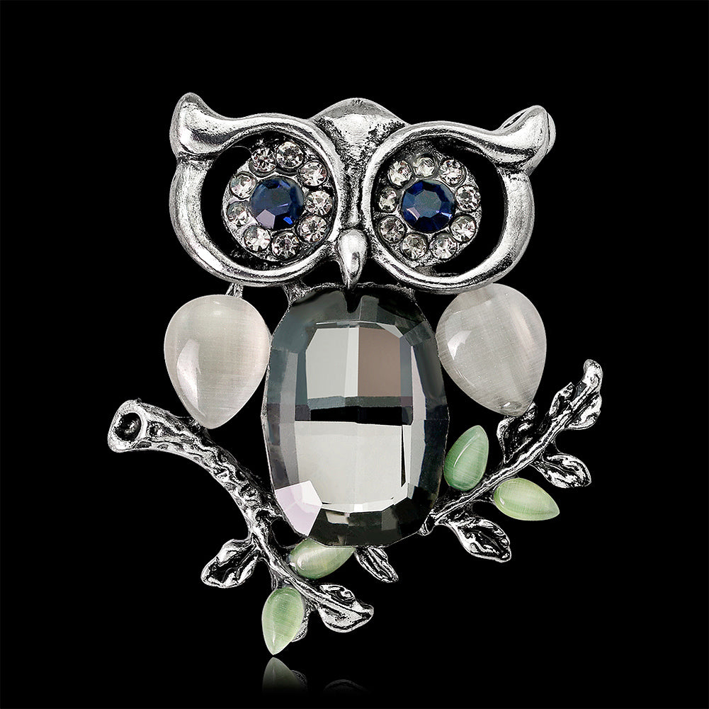 Luxury Shiny Rhinestone Artificial Stone Owl Animal Brooch Pin Women Jewelry