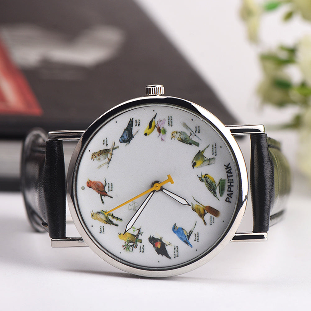 Fashion Birds Animal Round Dial Quartz Analog Women Date Shopping Wrist Watch