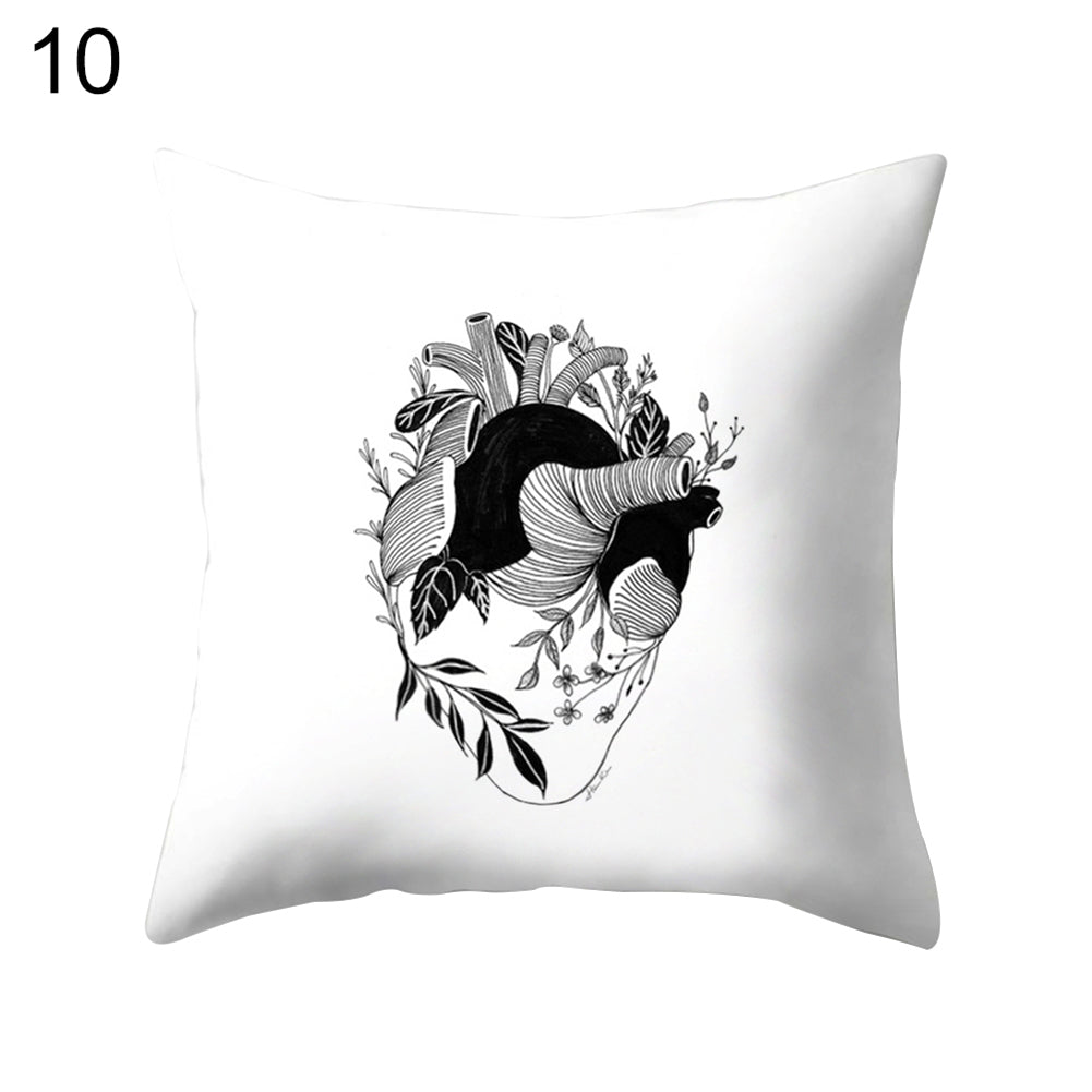 Black and White Cartoon Pattern Sofa Bed Throw Pillow Case Cushion Cover