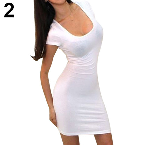 Women Fashion Summer Party Sexy Soft Low Cut Bodycon Night Club Mini Dress