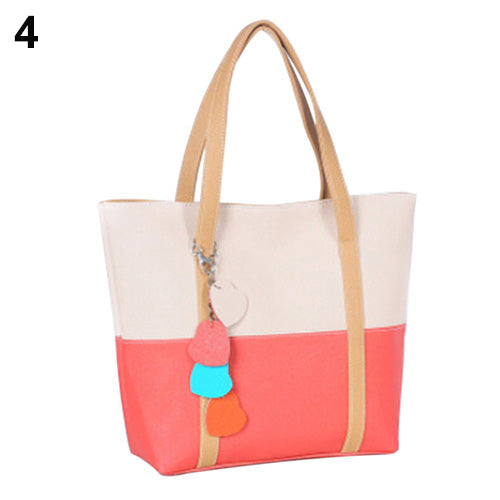 Color Block Faux Leather Messenger Bag Satchel Heart Purse Shoulder Handbag