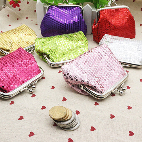 Fashion Women Sequins Buckle Mini Change Coin Purse Clutch Handy Wallet Bag