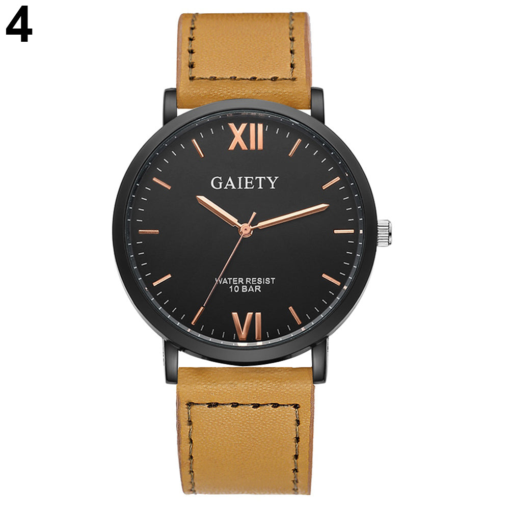 Men Fashion Casual Sport Roman Numerals Faux Leather Quartz Analog Wrist Watch