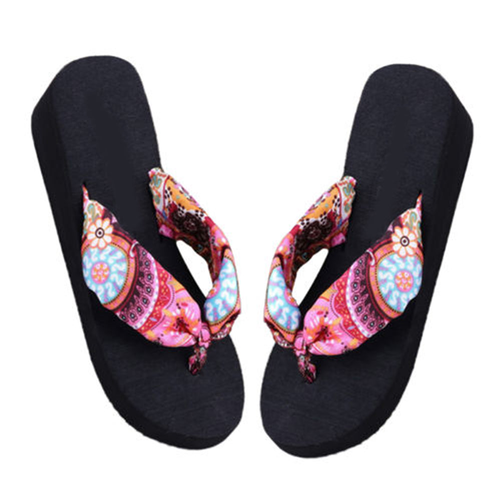 Women Summer Beach Soft Wedge Shoes Bohemia Flip Flops Flat Platform Slippers