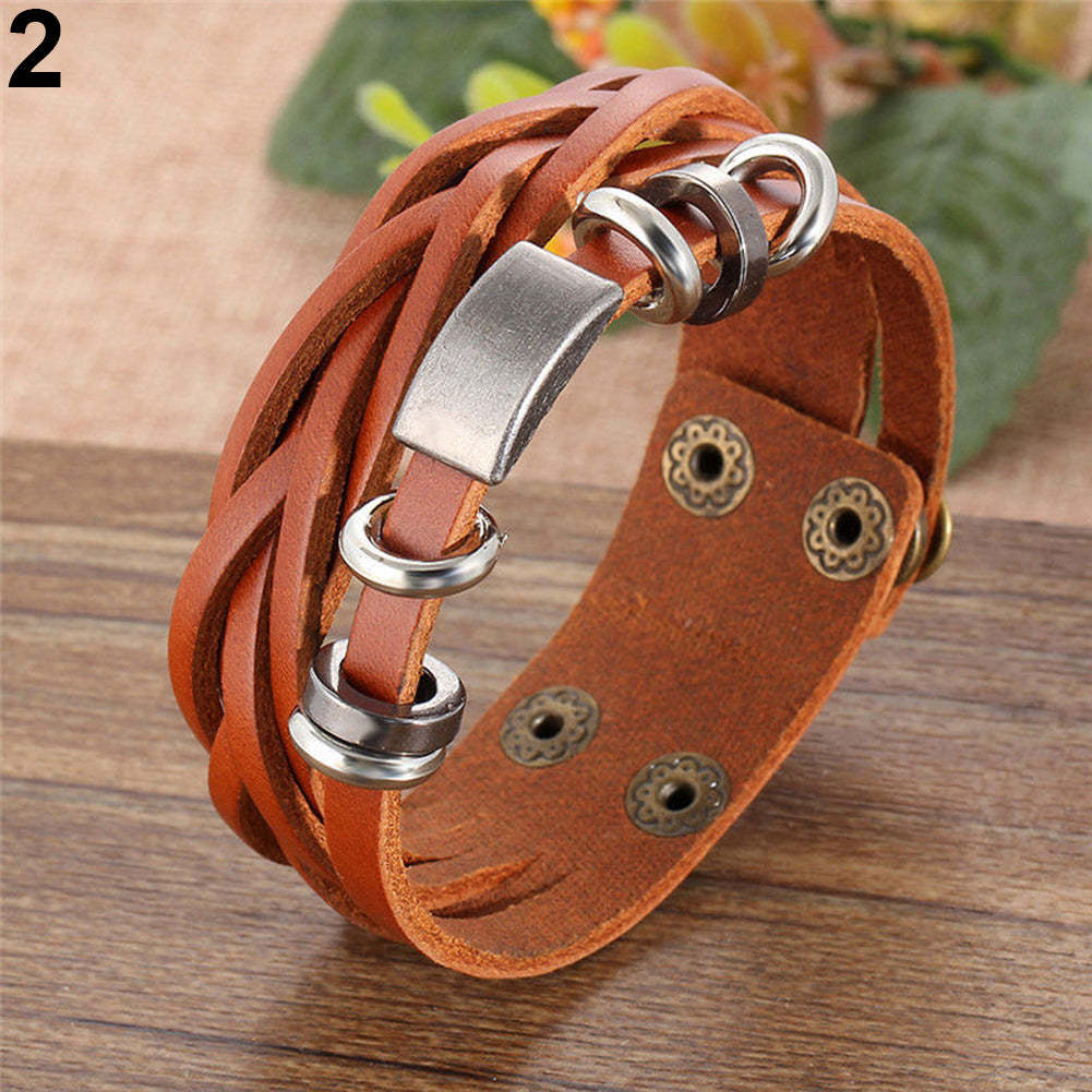 Vintage Men's Women's Faux Leather Multilayer Bracelet Bangle Wristband Jewelry
