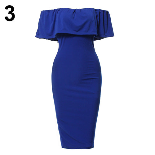 Women Off the Shoulder Ruffled Collar Bodycon Package Hip Party Club Sexy Dress