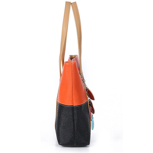 Color Block Faux Leather Messenger Bag Satchel Heart Purse Shoulder Handbag