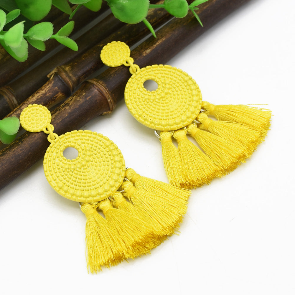 Vintage Round Tassel Earrings Club Party Accessory Women Jewelry Birthday Gift