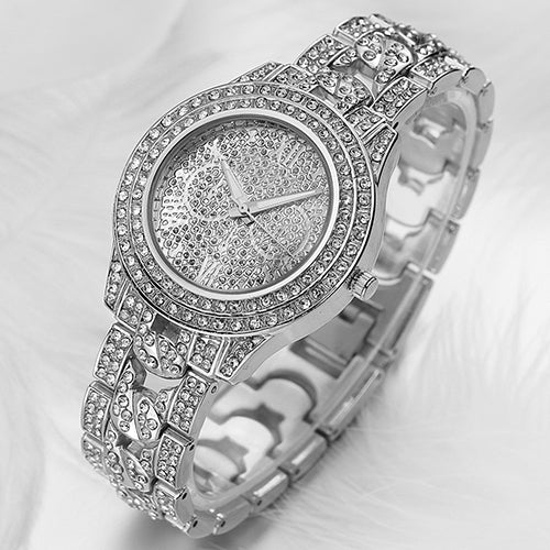 Women's Fashion Luxury Inlaid Shiny Rhinestone Round Dial Quartz Wrist Watch