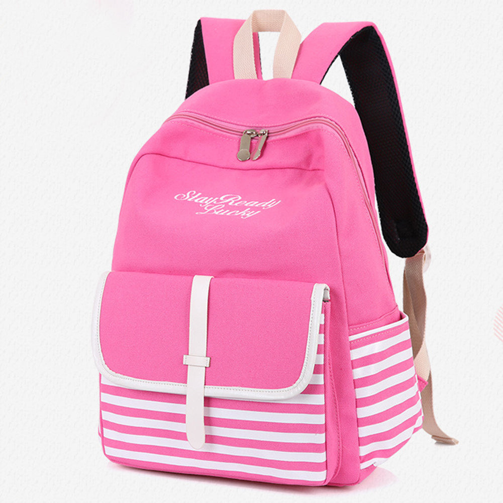 Fashion Backpack Striped Letters Embroidered School Bag Rucksack Shoulders Bag