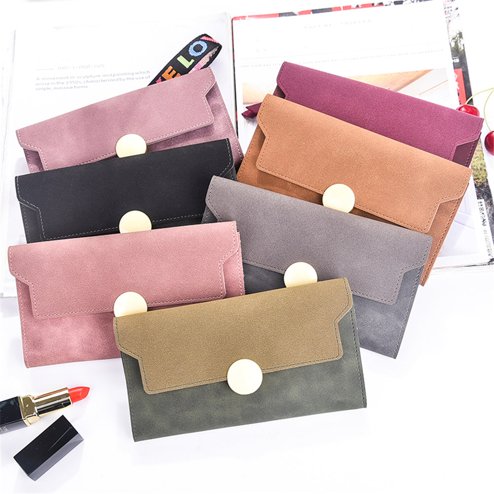 Fashion Matte Trifold Women Long Wallet Coin Purse Card Holder Hand Strap Clutch