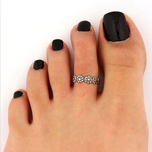 2Pcs Women Vintage Adjustable Silver Plated Finger Foot Toe Ring Beach Jewelry
