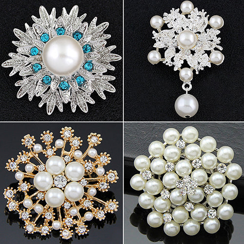 Alloy Flower Faux Pearls Brooch Crystal Pin Brooches Wedding Party Jewelry Gift