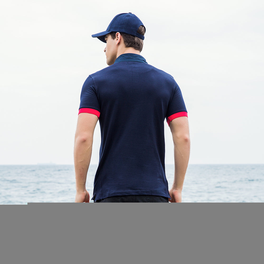 Men Cotton Polo Shirt Spring Summer Short Sleeve T-shirt Color Patchwork Tee Top