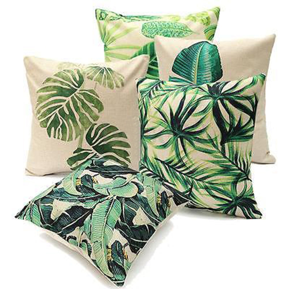 18inch Green Leaf Linen Cushion Cover Throw Pillow Case Sofa Home Decoration