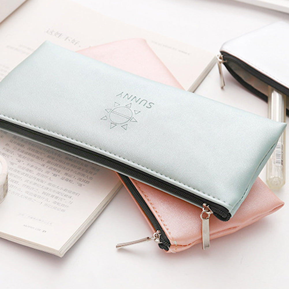 Sunny Faux Leather Pen Pouch Pencil Case Stationery Storage Bag Student Gift