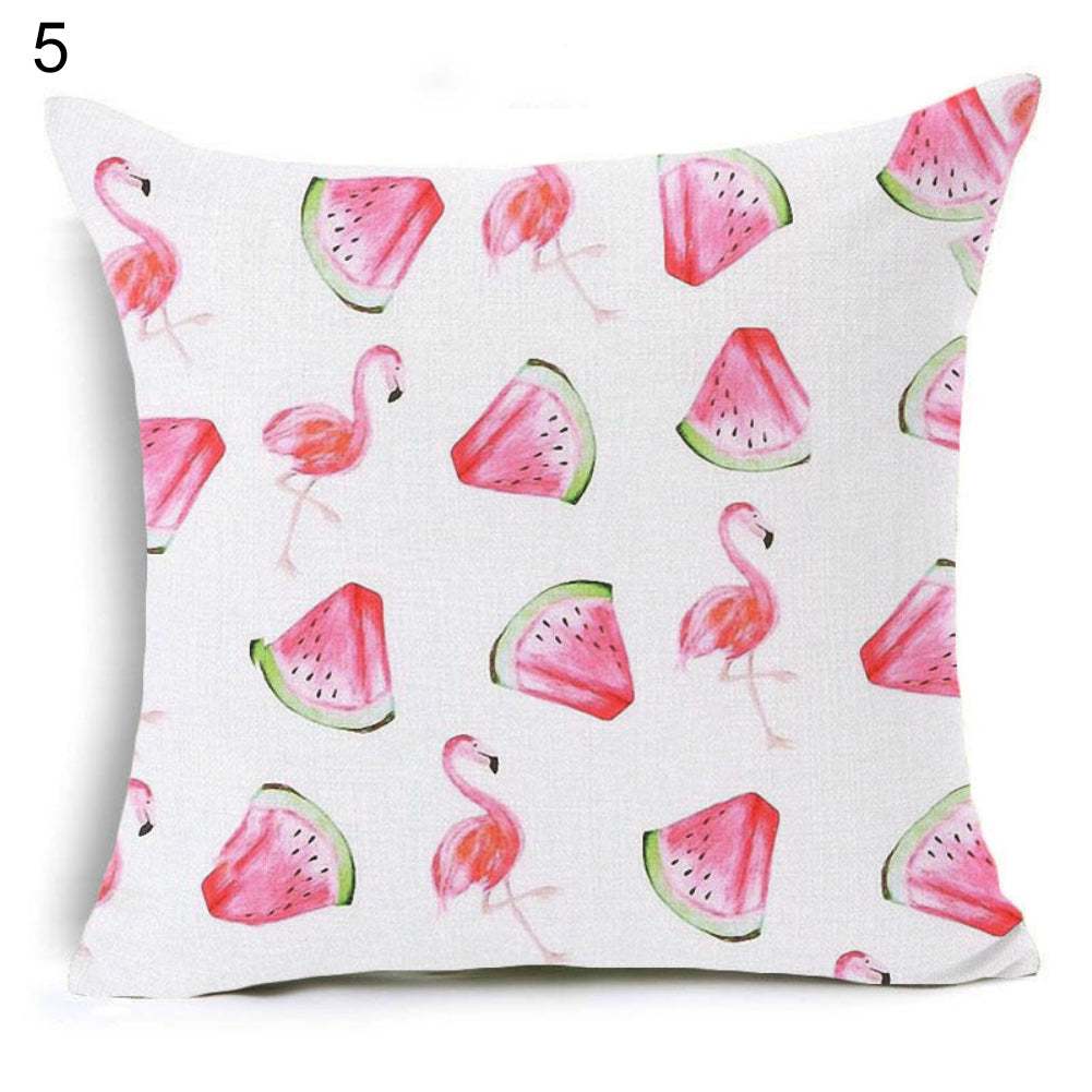 18Inch Linen Flamingo Flowers Sofa Waist Cushion Pillow Case Cover Home Decor