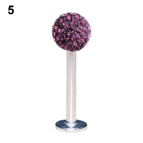 Rhionestone Round Ball Lip Stud Ring Bar Piercing Jewelry Charm 1.2x10mm