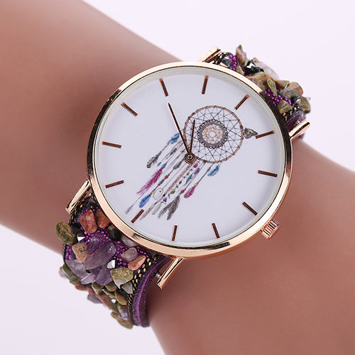 Women's Fashion Korean Dream Catcher Print Stone Band Analog Quartz Wrist Watch