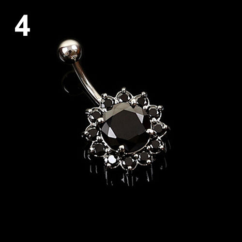 Women's Crystal Rhinestone Flower Navel Belly Button Ring Bar Body Piercing