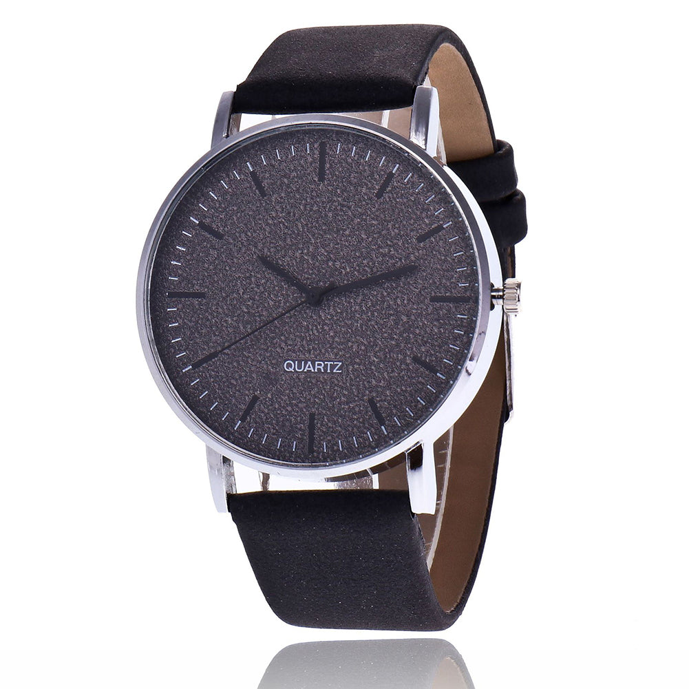 Simple Women Men Analog Quartz Round Dial Faux Leather Strap Wrist Watch Gift