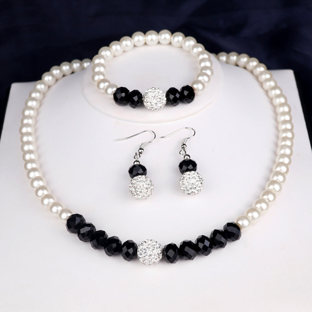 Elegant Imitation Pearls Necklace Earring Bracelet Jewelry Set Women Party Gift