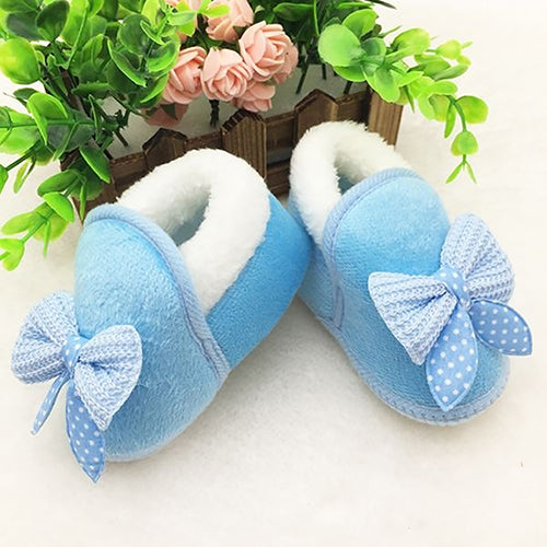 Toddler Baby Girls' Winter Dotted Bowknot Soft Non-Slip Warm Prewalker Shoes