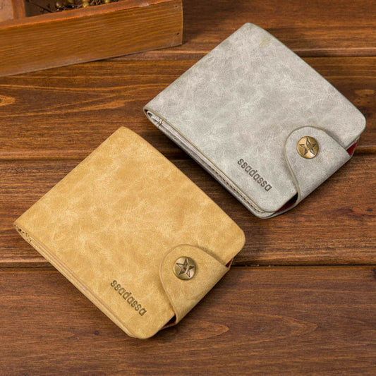 Men Faux Leather Folded Zipper Short Wallet Coin Cards Cash Slots Purse Gift