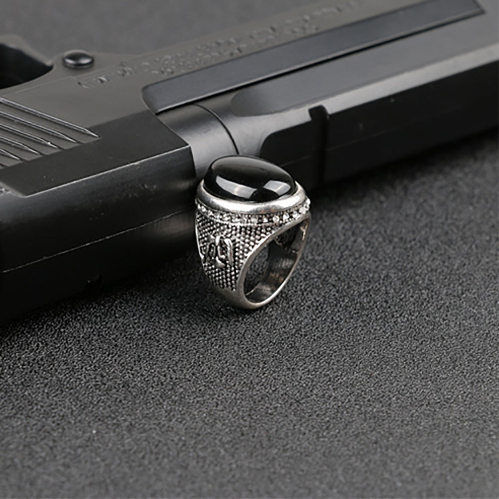 Man Vintage Cool Big Black Rhinestone Inlaid Finger Ring Jewelry Party Gift