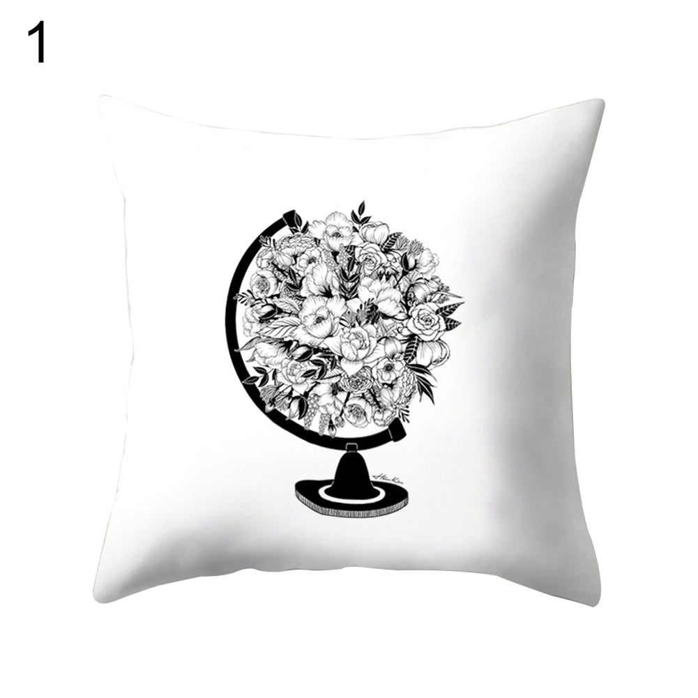 Black and White Cartoon Pattern Sofa Bed Throw Pillow Case Cushion Cover